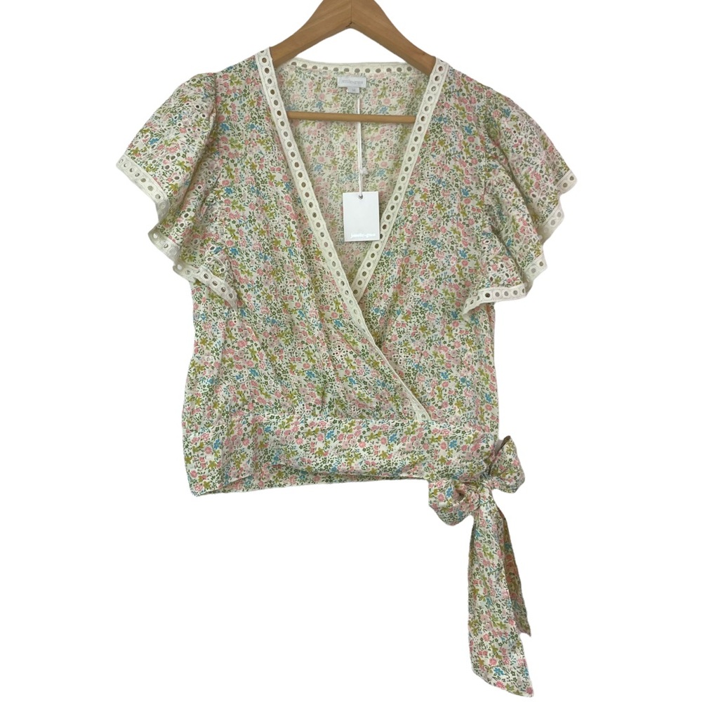 Jennifer & Grace Ditsy Floral Faux Wrap Peasant Boho Top